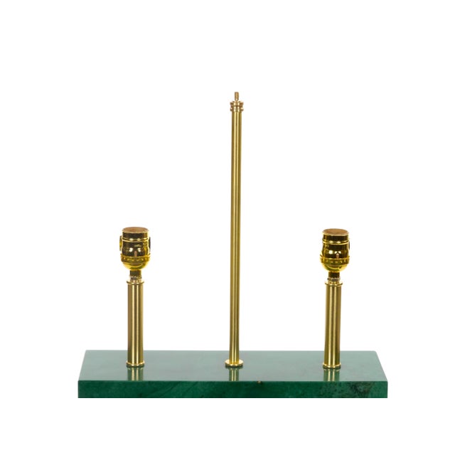 Mid-Century Modern Italian Art Deco-Style Dark Green Jade and Brass Table Lamps For Sale - Image 9 of 11