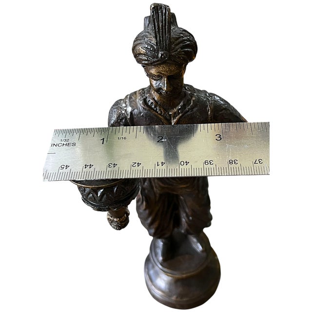 Vintage Maitland-Smith Attributed Bronze Turbaned Attendant Figural Candlesticks Manner of Tony Duquette – A Pair For Sale - Image 13 of 13