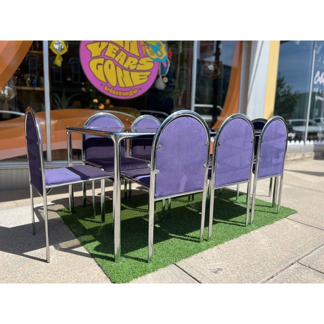 1970s Postmodern Italian Chrome & Glass Dining Table + 8 Chairs For Sale - Image 13 of 16