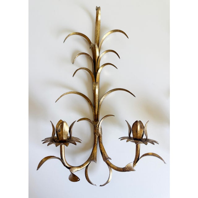 1960s 1960s Gilded Toleware Candle Sconces - A Pair For Sale - Image 5 of 13