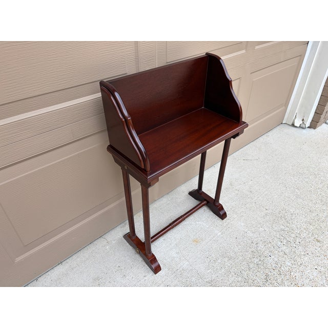 Wood Vintage Federal Mahogany Library Book Stand With Pull-Out Drink Trays For Sale - Image 7 of 15