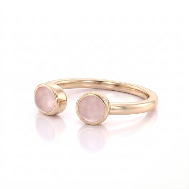 Contemporary Dainty Rose Quartz Open Band Ring | 18k Plated Sterling Silver Cuff Ring | Pink Gemstone Ring Us 7 For Sale - Image 3 of 3
