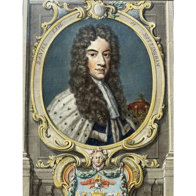 1741 Hand Colored Engraving of Daniel Earl of Nottingham by Jacobus Houbraken For Sale - Image 4 of 10