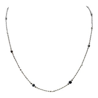 Designer Effy Sapphire Diamond Station Necklace 14kt White Gold NWT For Sale