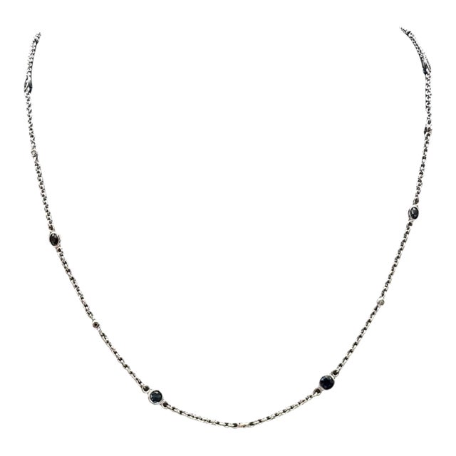 Designer Effy Sapphire Diamond Station Necklace 14kt White Gold NWT For Sale