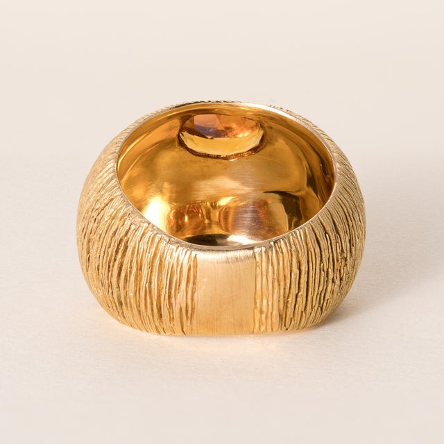 Vintage 18k Gold Citrine Bezel Dome Wide Band Ring, Size 6.75 For Sale - Image 4 of 4