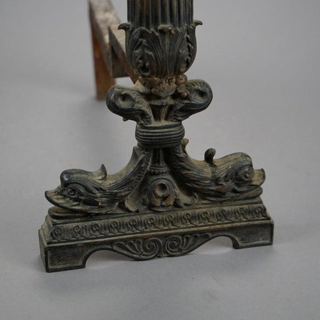 Antique French Second Empire Figural Bronze Andirons With Dolphin Finials 19thC For Sale - Image 10 of 13
