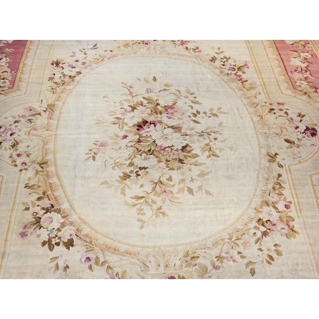 Antique French Aubusson Rug, Handwoven Wool, Floral Pattern, Ivory & Pale Green, 12' X 18' For Sale - Image 13 of 17