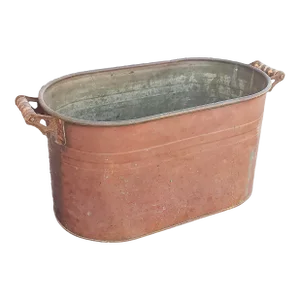 Vintage Primitive Copper Boiler/Wash Tub Pot With Wooden Handles