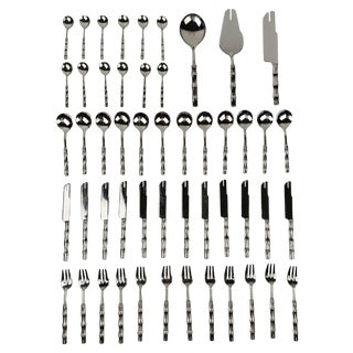 Vintage Dessert Cutlery in Silver-Plated Faux Bamboo, Italy, 1960s, Set of 51 For Sale
