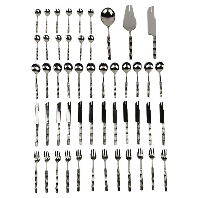 Vintage Dessert Cutlery in Silver-Plated Faux Bamboo, Italy, 1960s, Set of 51 For Sale