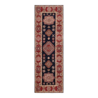 Southwestern Kazak Blue/Red Wool Runner Rug- 2'6''x9'7'' For Sale
