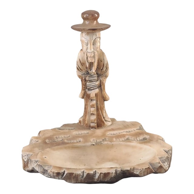 Vintage Asian Figural Holy Man Carved Soapstone Trinket Holder For Sale