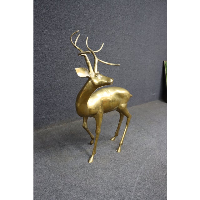 Mid 20th Century Solid Brass Deer Sculpture For Sale - Image 5 of 8