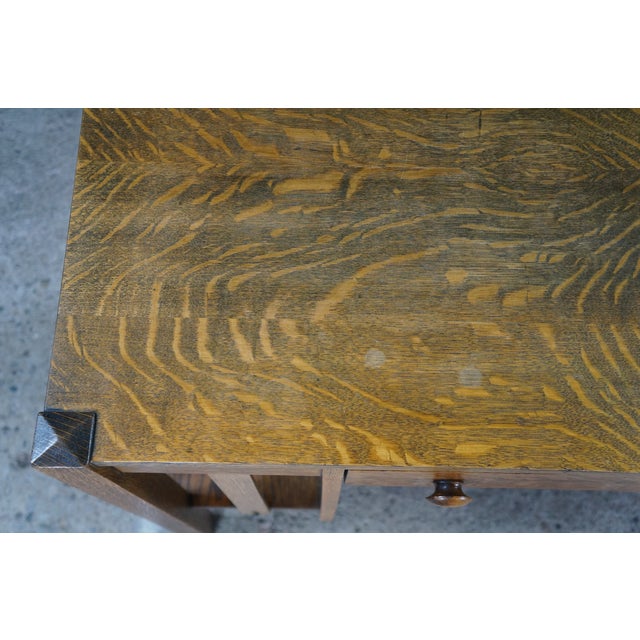 Antique Mission Arts Craft Quartersawn Oak Library Bookcase Table Desk Inkwell For Sale - Image 10 of 18
