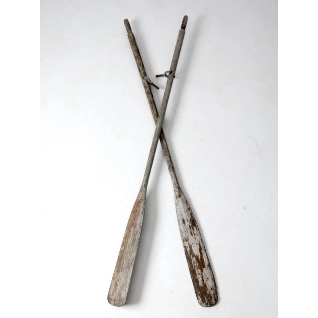 Antique Distressed Wooden Oars Pair For Sale - Image 4 of 10
