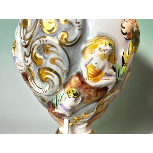 Gold Portuguese Porcelain Hand Painted Table Lamps by Alcobaça Porcelain Factory, Set of 2 For Sale - Image 8 of 18