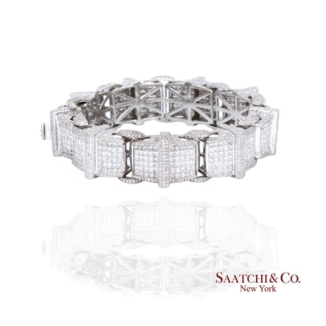 Contemporary 14k (585) White Gold 102.5 Grams Natural Diamond 14 Ct: Bracelet For Sale - Image 3 of 9