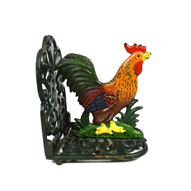 Vintage Cast Iron Painted Rooster/ Chicken Bird Bookend Chairish