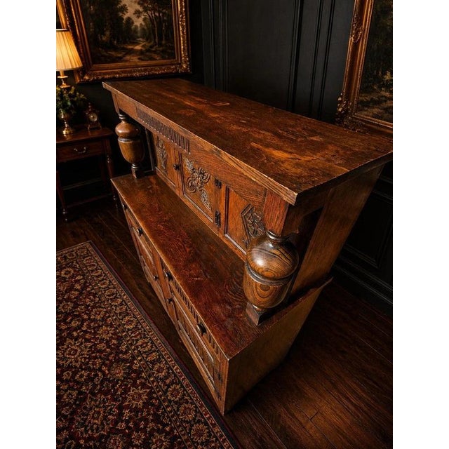 Antique Arts & Crafts Carved Quarter-Sawn Oak Sideboard Dresser For Sale - Image 6 of 12