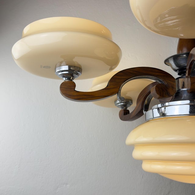 Large Art Deco Chandelier in Glass, Metal, and Wood, Italy, 1950s For Sale - Image 18 of 18