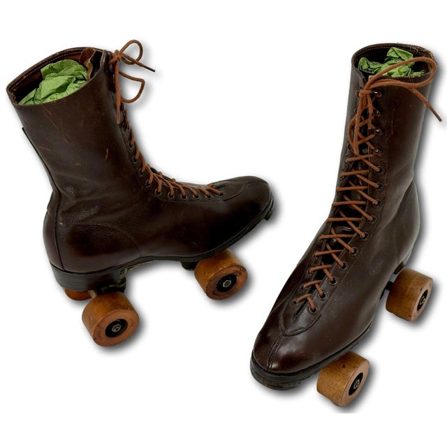 Metal Original Pair of Authentic Vintage Mid 1900s American Women's Roller Skates - for Decoration For Sale - Image 7 of 12