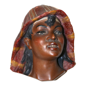 Antique Painted Plaster Black Americana Lady Nubian Relief Wall Sculpture Figure