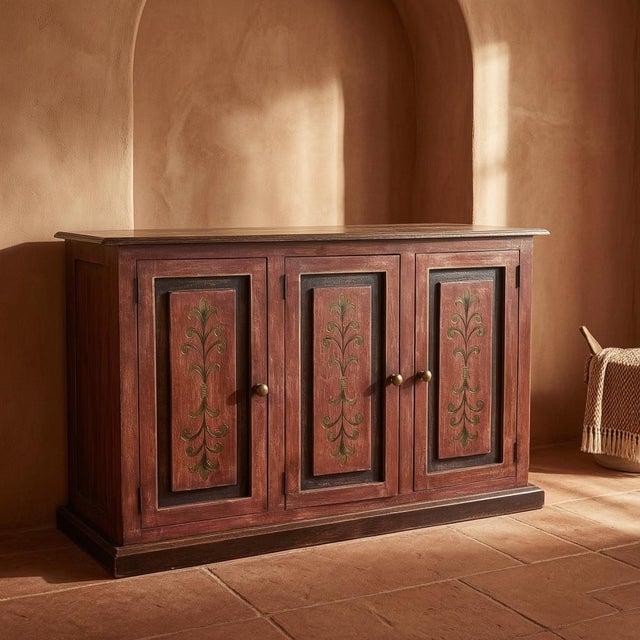 Red 1980s The San Miguel: Hand-Stenciled Tuscan Rustic Credenza by Dupuis For Sale - Image 8 of 11