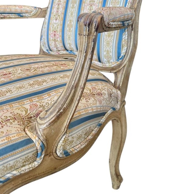 Wood 18th Century Louis XV Walnut Fauteuil/Armchair in Early Painted Finish For Sale - Image 7 of 18