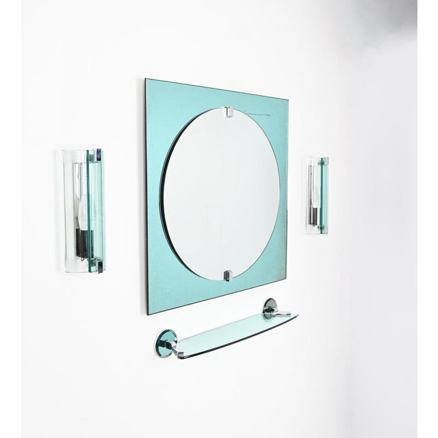 Magnificent italian bathroom set in a lovely blue tiffany colored artglass and chromed steel that includes a sqaure...