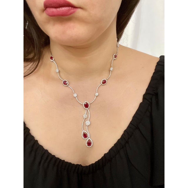 AGI Certified Natural Burma Ruby and Diamond Necklace 18 Karat White Gold For Sale - Image 13 of 18