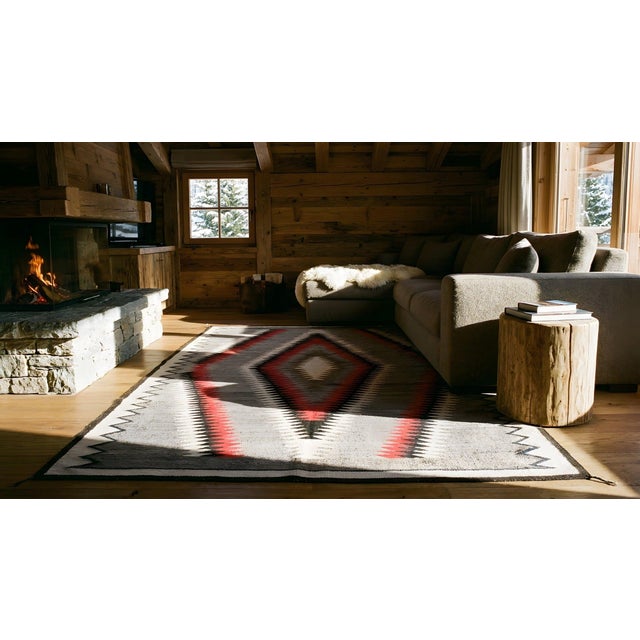 1930s Gray Tribal Geometric Diamond American Navajo Rug 4'6'' X 6'8'' Flatweave Wool Carpet For Sale - Image 12 of 14