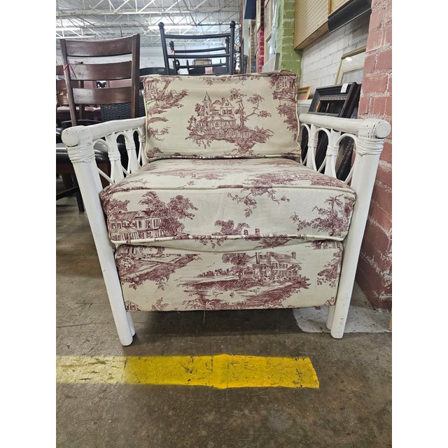 Wood White Wicker and Rattan Henry Link Style Club Chair For Sale - Image 7 of 10