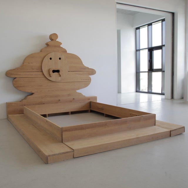 Wood Bed with Headrest from Mario Ceroli, 1972 For Sale - Image 7 of 9