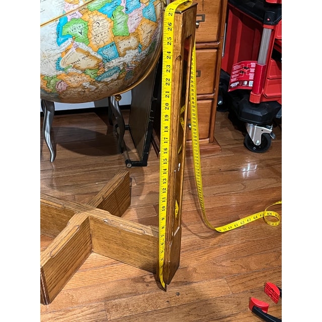 1960s Mid Century Modern 16 Inch Replogle “World Classic” Full-Swing Meridian Gimbel-Mounted Floor Globe on Architectural Solid Oak Cross-Base Stand For Sale - Image 11 of 12
