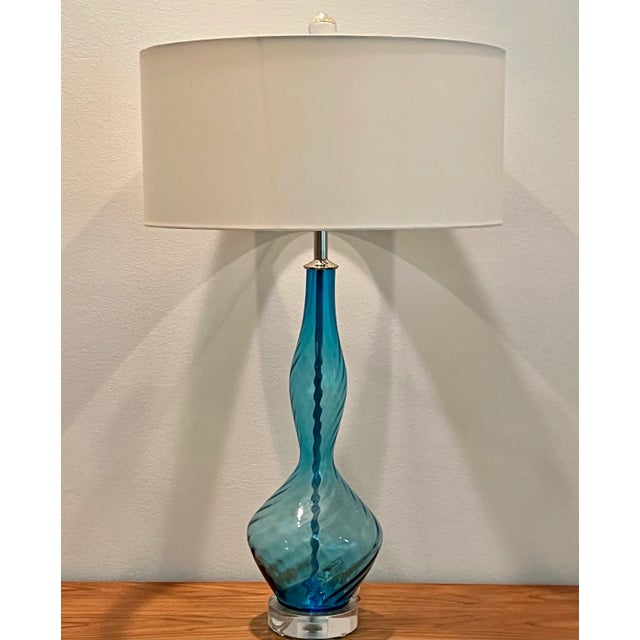 Vintage Murano Glass Table Lamp in Blue 1960s For Sale - Image 9 of 9
