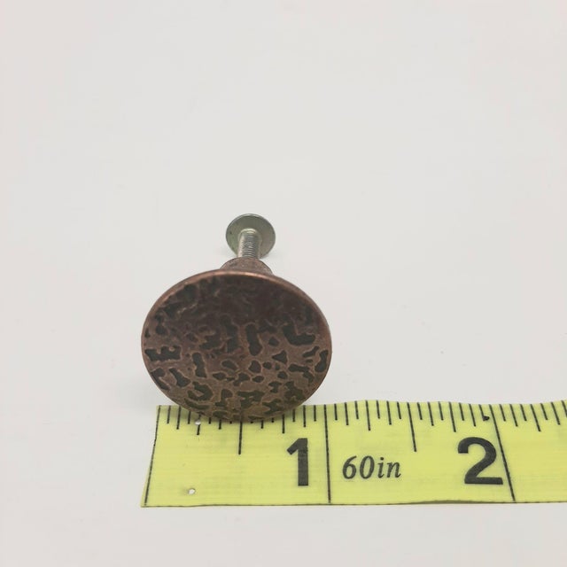 Copper Vintage Mid 20th Century Round Textured Drawer Knob Copper Hardware - Set of 2 For Sale - Image 8 of 9
