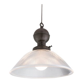 Early 20th Century Holophane Glass & Brass Pendant Light, Swedish For Sale