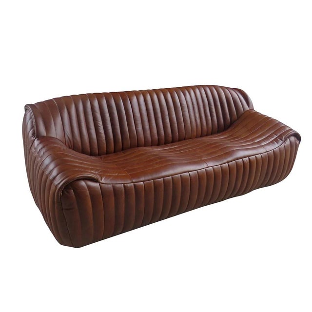 Mid-Century Modern Nautique Leather Sofa For Sale - Image 3 of 4