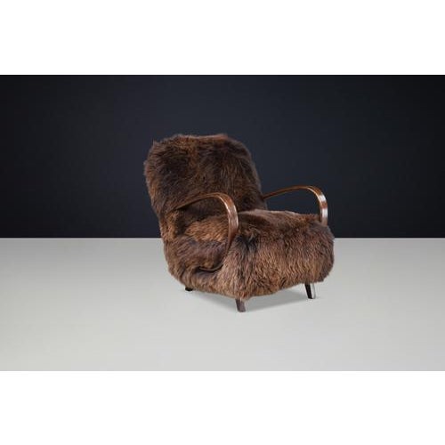 Dutch Sheepskin and Bentwood Lounge Chair from Jindřich Halabala, 1940s For Sale - Image 3 of 13