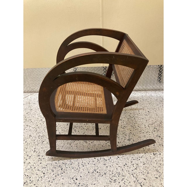 Oxblood Red Early 20th Century Rare Form Art Deco Arts and Crafts Period Settee Bench and Chair Set With Caned Seats and Backs For Sale - Image 8 of 12