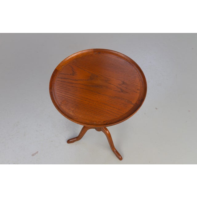 Danish Round Tripod Side Table in Stained Oak by Anton Kildeberg, 1960s For Sale - Image 16 of 17