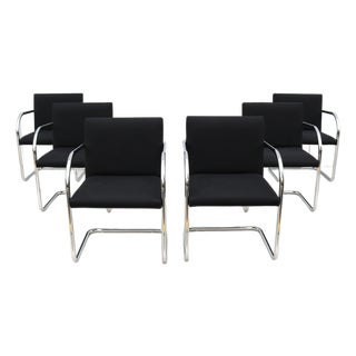 Ludwig Mies Van Der Rohe Brno Tubular Chairs in Black Fabric by Gordon - Set of 6 For Sale