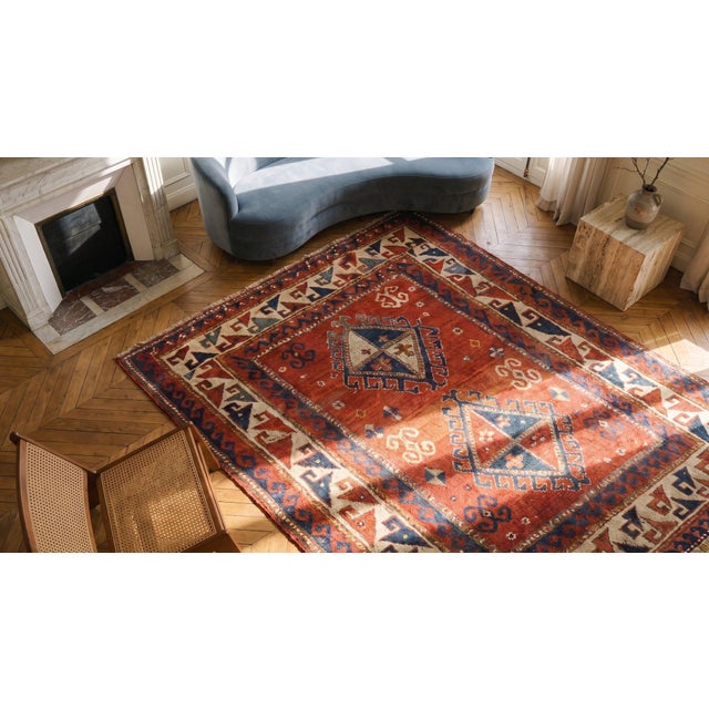 1880s Red Diamond Antique Caucasian Kazak Rug 3' 9'' X 5' 2'' Handknotted Wool Carpet For Sale - Image 9 of 9
