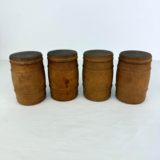 Set of 8, Antique Bentwood Spice Box With 7 Wooden Barrel Spice Containers For Sale - Image 10 of 12
