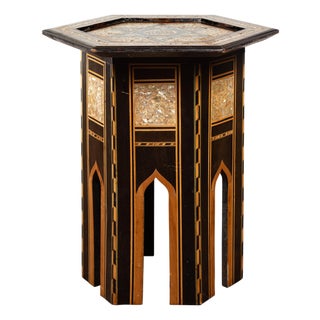 Mid 20th Century Moroccan Midcentury Side Table with Hexagonal Top and Mother-of-Pearl Inlay For Sale