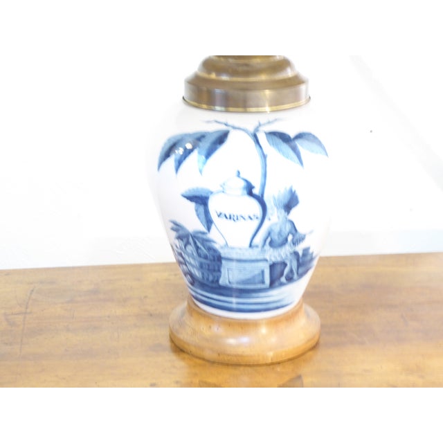 This Delft tobacco jar lamp is shown with a 16"Diameter drum shade, (not included) and uses two Edison base bulbs, up to...