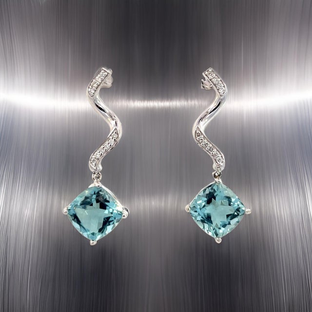 Traditional Natural Aquamarine Diamond Earrings 14k Gold 8.15 TCW Certified For Sale - Image 3 of 13