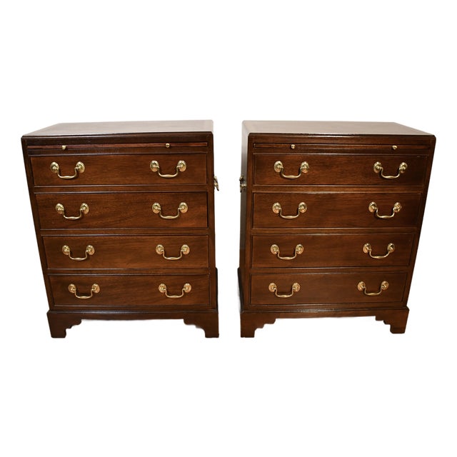1930s Pair English Regency Mahogany Banded Satinwood Chest of Drawers Commodes For Sale