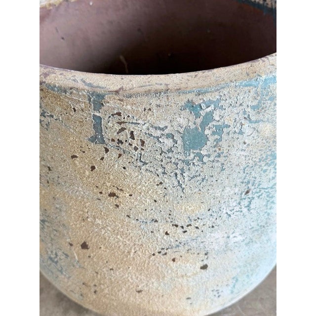 Rustic Terra Cotta Garden Urn With Verdigris Patina For Sale - Image 3 of 9